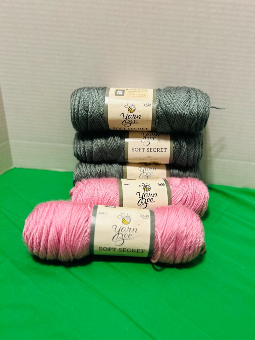 Yarn Bee Soft Secret Yarn Bundle in Pink and Gray 5 skeins